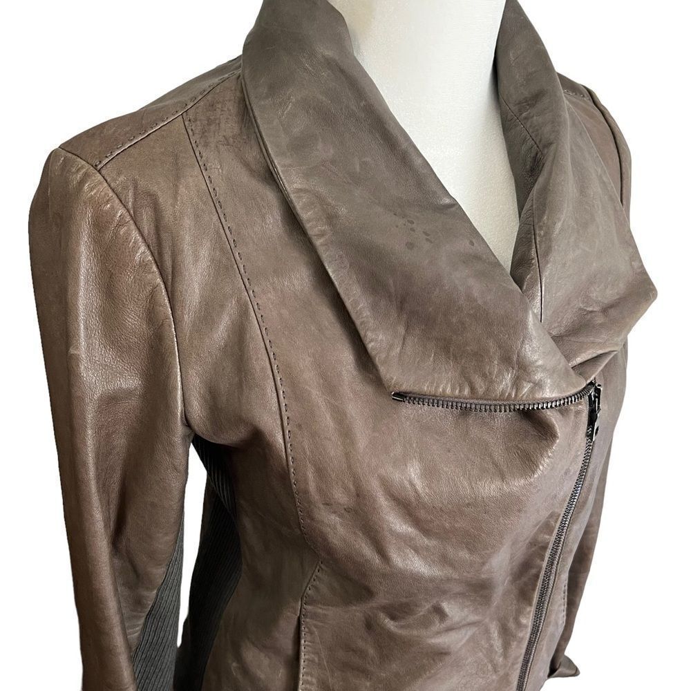 Vince 100% Brown Leather Moto Jacket XS - Picture 3 of 10